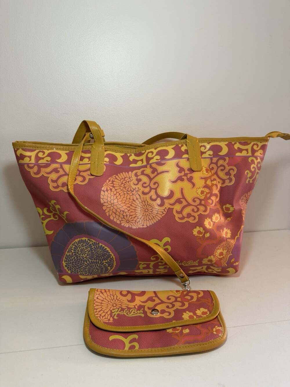 Hale Bob Vintage Y2K Pink Purple Gold Paisley Boho Tote Shoulder Bag W Wristlet